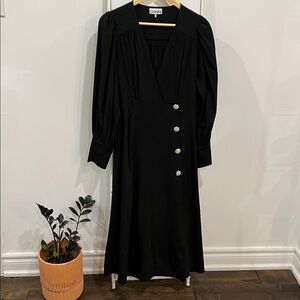 GANNI Black Viscose Wrap Dress